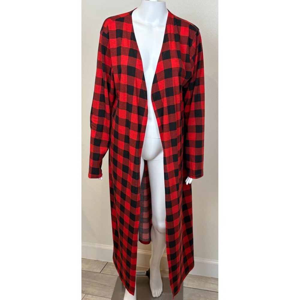 Buffalo Plaid Long Open Cardigan Size M/L Country Comfy Rustic Chic Grace + Emma